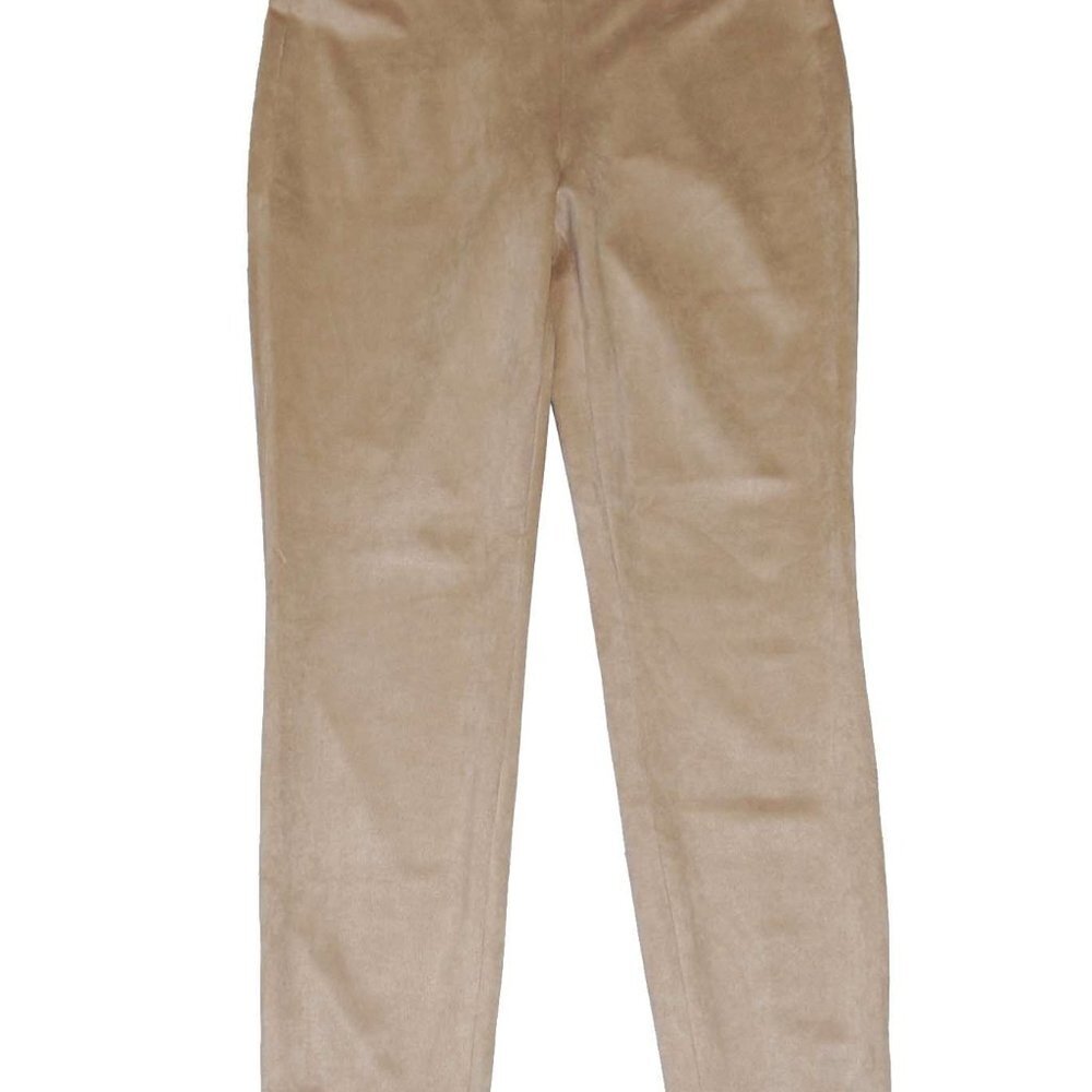 Max Studio Women's Suede Faux Leather Cropped Pants Beige Large L